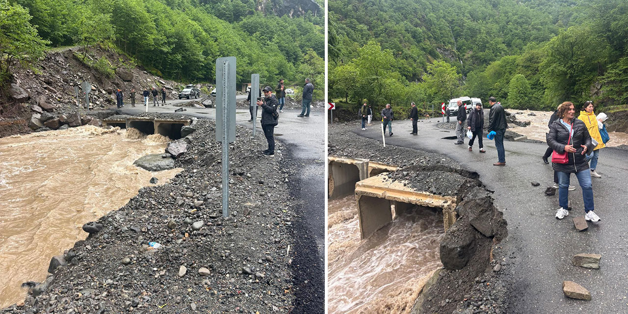 Artvin'de etkili sağanak; dere taştı, köprü hasar gördü