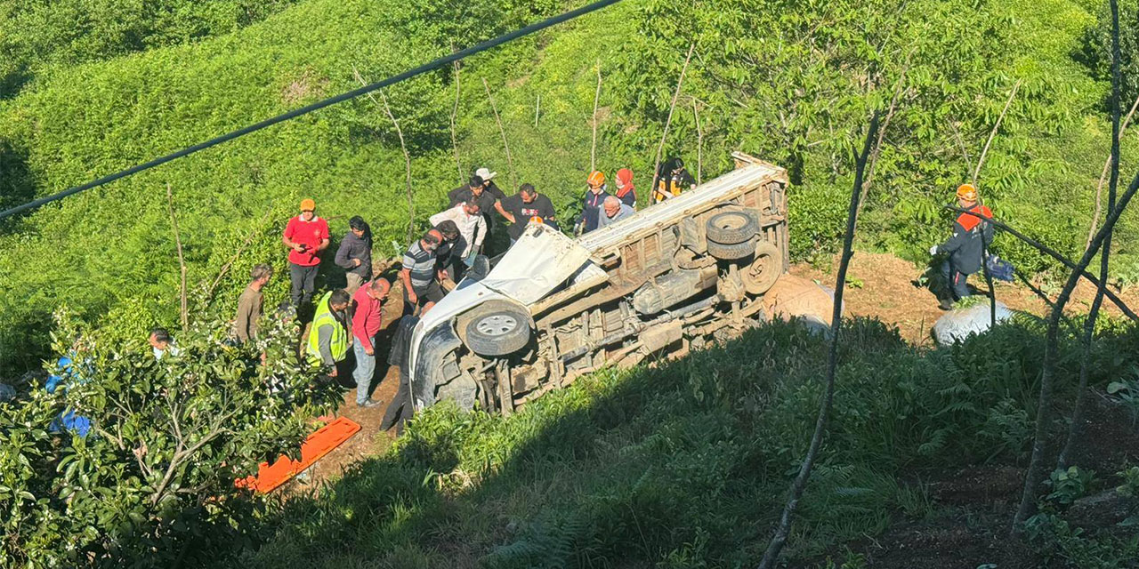 Rize'de Çay Yüklü Kamyonet Bahçeye Devrildi: 1 Yaralı