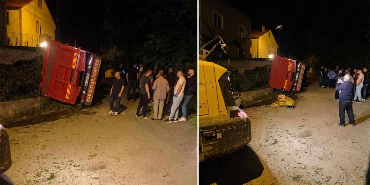 Giresun'da yaş çay yüklü kamyon devrildi