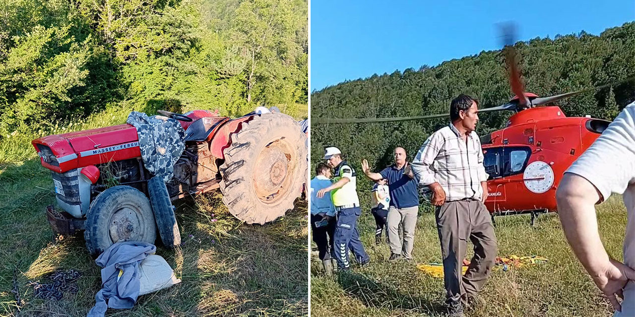 Traktör devrildi, yaralı muhtar ambulans helikopterle hastaneye kaldırıldı