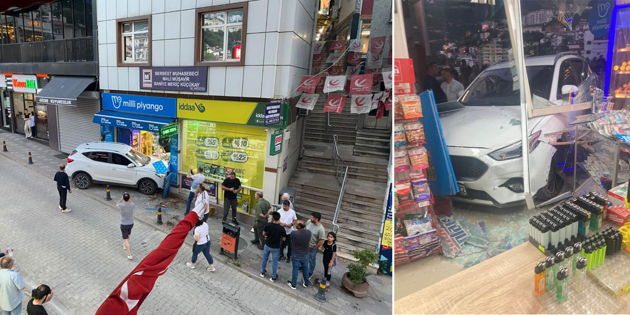 Kontrolden çıkan otomobil iş yerine daldı, facianın eşiğinden dönüldü