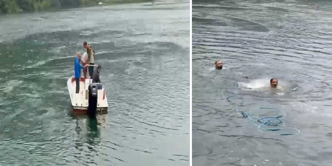 Uzungöl'e düşen çantayı kurtarmak için suya atlayan 2 Arap turistten 1'i kurtuldu, birisi kayıp