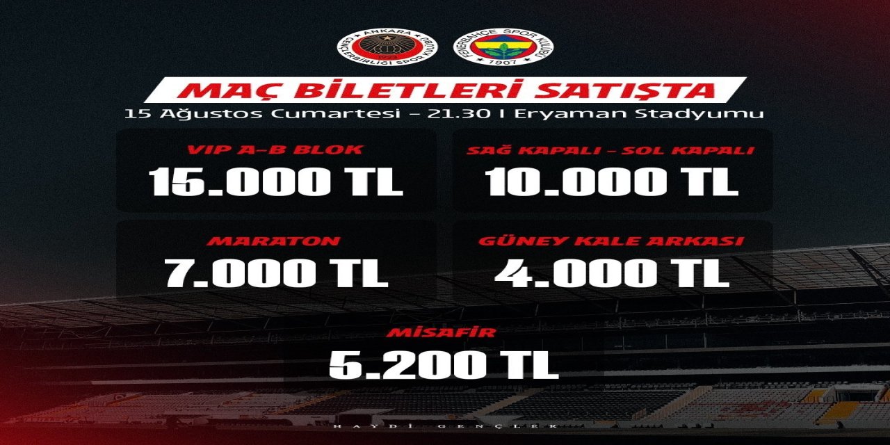 Gençlerbirliği - Fenerbahçe maçının biletleri satışa çıktı