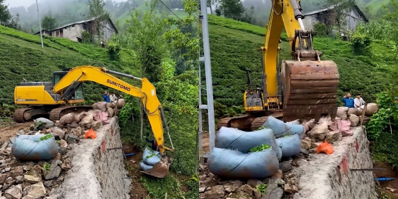 Rize'de iş makinesiyle 'çay taşıma operasyonu'