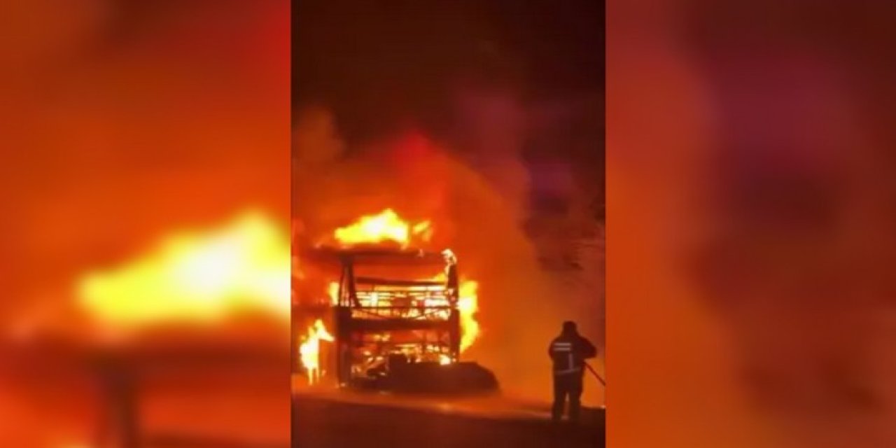 Anadolu Otoyolu'nda yolcu otobüsü alev alev yandı