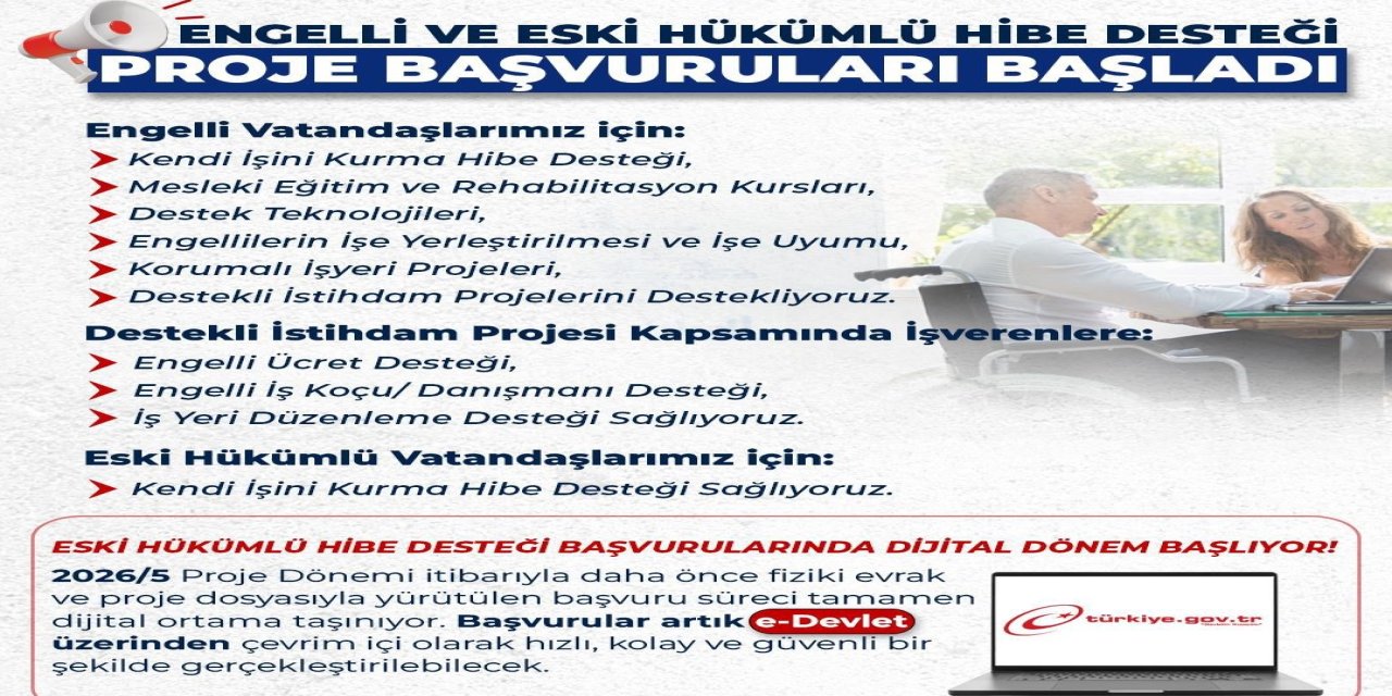 Engelli ve eski hükümlülere hibe desteği 5'inci dönem başvuruları başladı