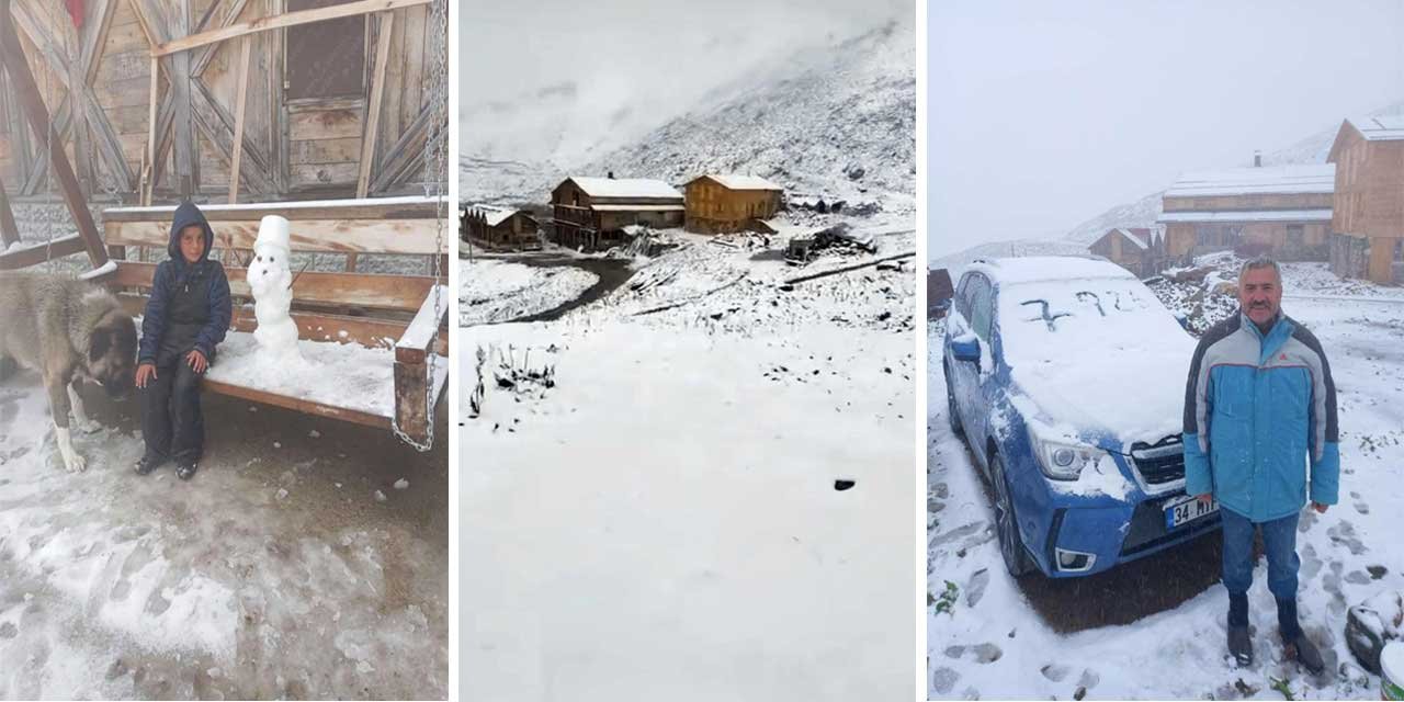 Rize'nin yaylalarına Eylül'de kış geldi, 3 bin 100 metre yükseklikte bulunan Tahpur Yaylası beyaza büründü