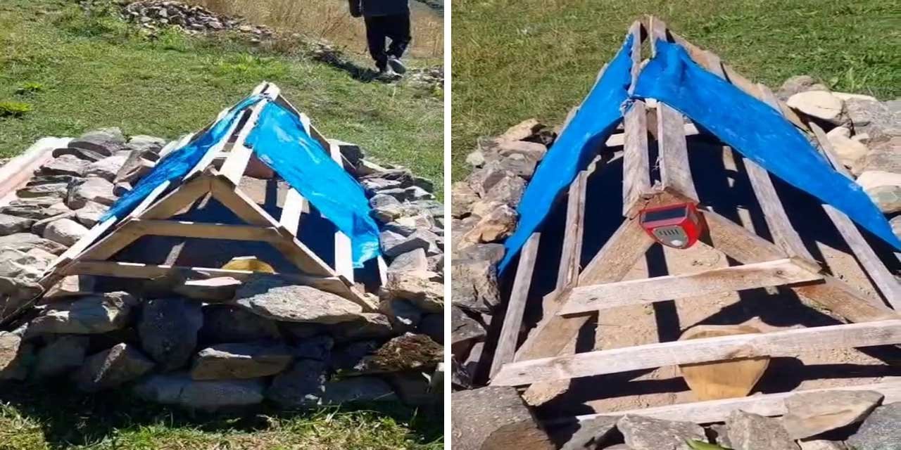 Rize'de mezarı ayıdan korumak için köpek sesi çıkaran düzenek yerleştirildi