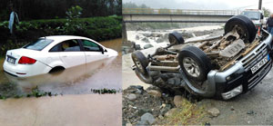 Rize’de Yağmur Dolayısıyla 1 Araç Takla Attı, 1 Araç ise Yoldan Çıktı