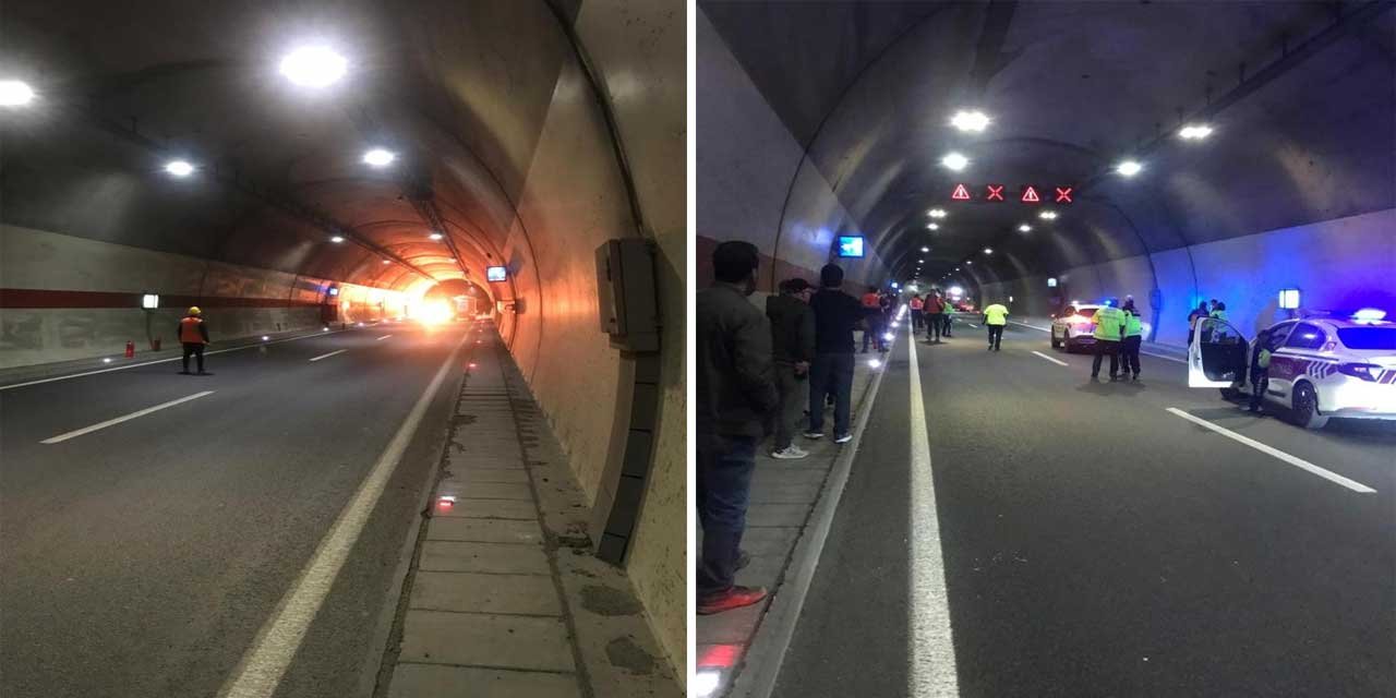 Trabzon’un Maçka ilçesindeki T2 Tüneli’nde kaza sonrası yangın çıktı