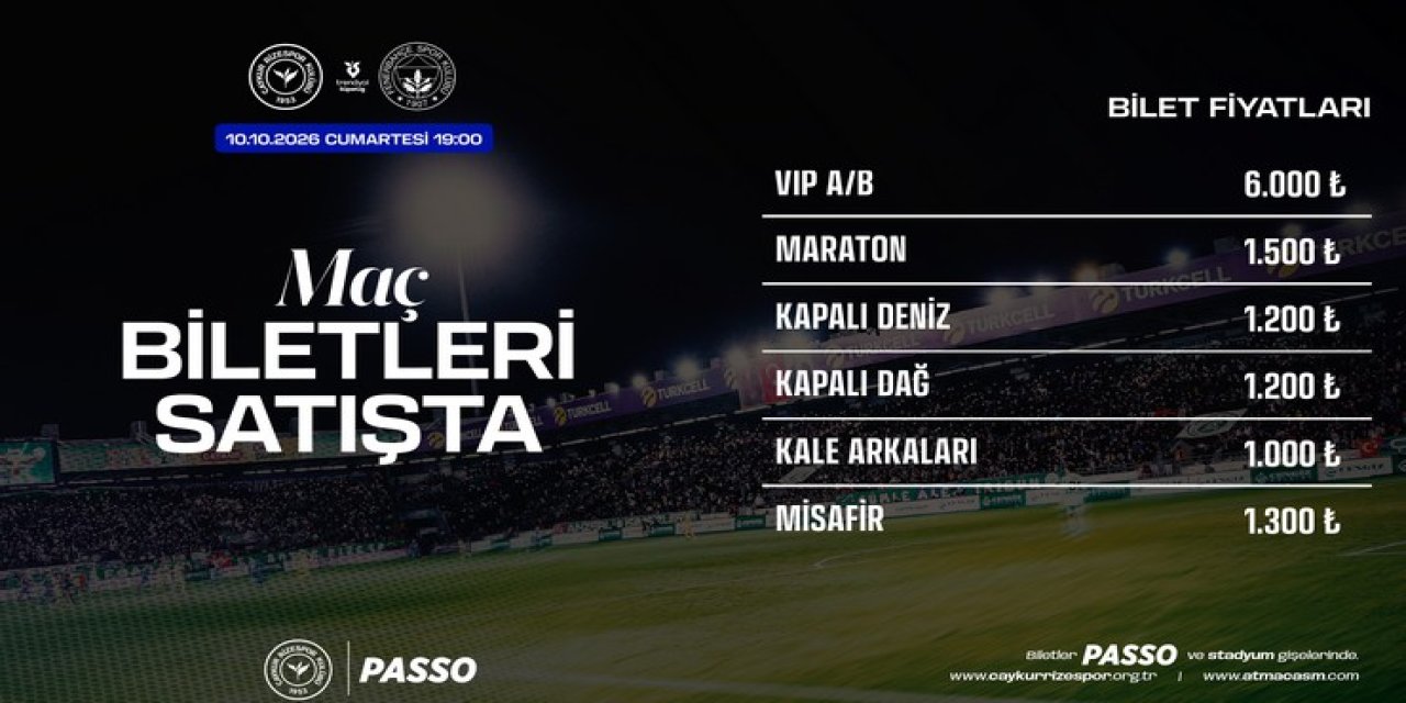 Çaykur Rizespor - Fenerbahçe Biletleri Satışta!