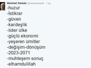 Maliye Bakanı Şimşek: "Muhteşem Sonuç, Elhamdulillah"