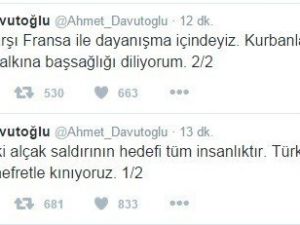 Başbakan Ahmet Davutoğlu Paristeki Saldırıyı Kınadı