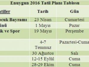 2016 Tatilleri Çalışanların Yüzünü Güldürecek