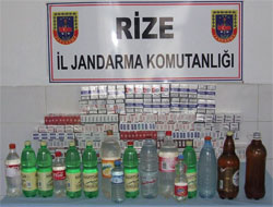 Rize'de Kaçak Sigara ve İçki Operasyonu