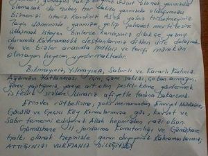 Gümüşhane’den Diyarbakır’a Duygulandıran Mektup