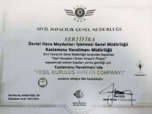 Kastamonu Havalimanı’na Yeşil Kuruluş Sertifikası Verildi