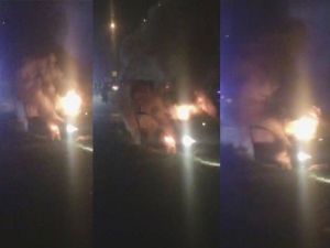 Takla Atan Otomobil Alev Alev Yandı