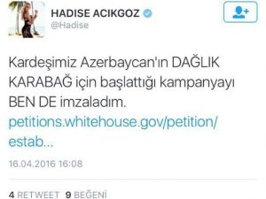 Hadise’den Azerbaycan’a Destek