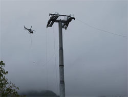 Ordu'da teleferiğe helikopterle halat çekildi