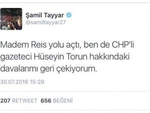 Cumhurbaşkanı Erdoğan’dan Sonra Şamil Tayyar Da Davaları Geri Çektiğini Açıkladı