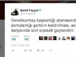 Tayyar, Genelkurmay Başkanlığı Atamasında Kuvvet Komutanlığı Şartının Kaldırılmasını Değerlendirdi