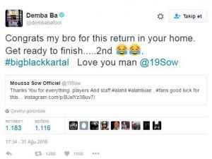 Demba Ba’dan Sow’a İmalı Mesaj