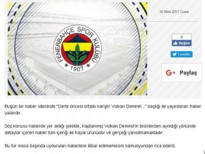 Fenerbahçe’den Volkan Demirel Açıklaması