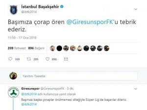 Medipol Başakşehir’den A.ç Giresunspor İçin Esprili Paylaşım