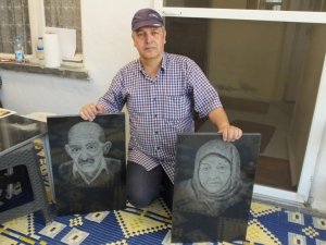 Granit Taş Üzerine Resim Yapıyor