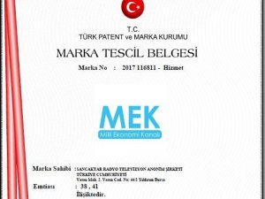 ’Milli Ekonomi Kanalı’ Tescil Edildi