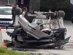 Rize'de Otomobil Takla Attı, Sürücü Ölümden Döndü