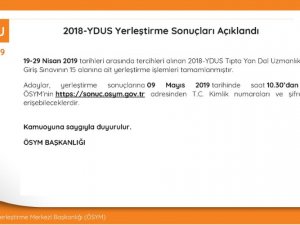 2018-ydus Yerleştirme Sonuçları Açıklandı