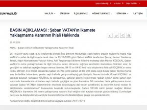 Giresun Valiliğinden Şaban Vatan Açıklaması