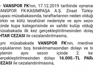 Pfdk’dan Van Spor Fk’ye 16 Bin Lira Ceza