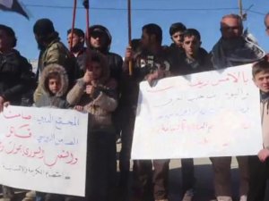 Azez’de Siviller Esad’ın Saldırılarını Protesto Etti