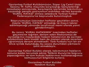 Gaziantep Fk’dan Tff’ye Sert Tepki