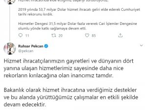 Ticaret Bakanı Pekcan: "Hizmet İhracatında Cumhuriyet Tarihi Rekorunu Kırdık"