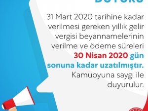 Hazine Ve Maliye Bakanlığı, Yıllık Gelir Vergisi Beyanname Verilme Ve Ödeme Süresini Uzattı