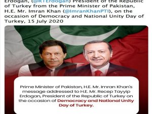 Pakistan Başbakanı Khan’dan Erdoğan’a "15 Temmuz Milli Birlik Günü" Mesajı