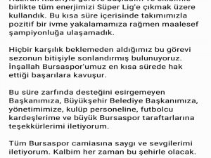 İrfan Buz’dan Bursaspor’a Veda Mesajı
