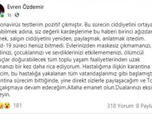Torul Belediye Başkanı Özdemir Covid-19 Olduğunu Duyurdu