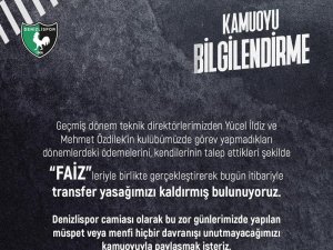 Denizlispor’un Transfer Yasağı Sona Erdi