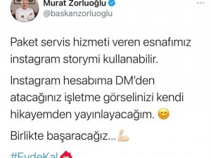 Başkan Zorluoğlu, Paket Servis Yapan İşletmeleri Sosyal Medya Hesabından Paylaşarak Esnafa Destek Verdi