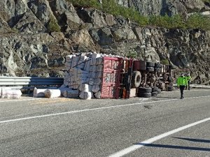 Artvin’de Saman Yüklü Tır Devrildi: 1 Yaralı