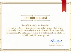 Milli Eğitim Bakanlığı’ndan Velilere "Takdir Belgesi"