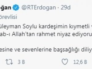 Cumhurbaşkanı Recep Tayyip Erdoğan’dan Süleyman Soylu’ya Baş Sağlığı Paylaşımı