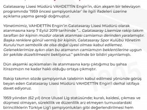 Galatasaray’dan Açıklama: "Vahdettin Engin Derhal İstifa Etmelidir"