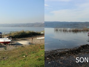 Sapanca Gölü’nde Su Seviyesi Yükseldi, Karaya Oturan Kayık Sular Altında Kaldı