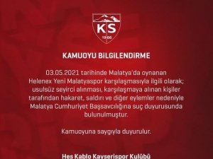 Kayserispor Usulsüz Seyirci İçin Cumhuriyet Başsavcılığına Başvurdu